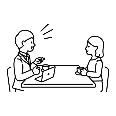 イラスト:ビジネスマンと話す女性
